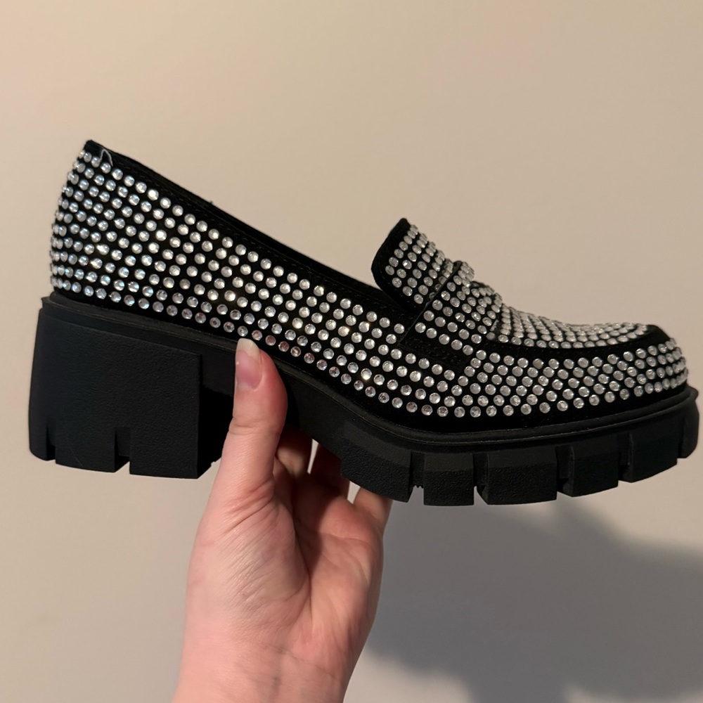 Black and Silver Studded Women's Loafers